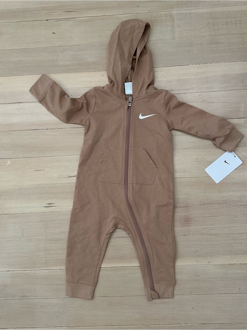 Nike Baby Hooded Zip One-Piece in Tan
